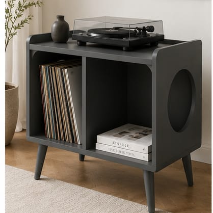 Mid-Century Record Player Stand with Vinyl Storage – 60 cm Turntable Stand & LP Organizer