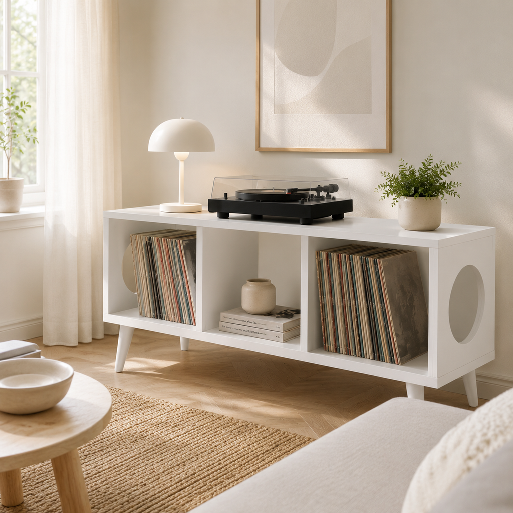 Compact Record Player Stand with Vinyl Storage – Turntable Stand & LP Organizer