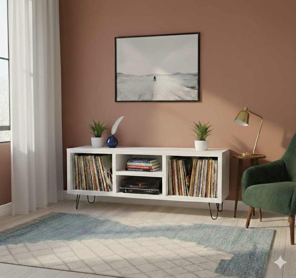 Modern Record Player Stand with Vinyl Storage – Turntable Table & LP Organizer