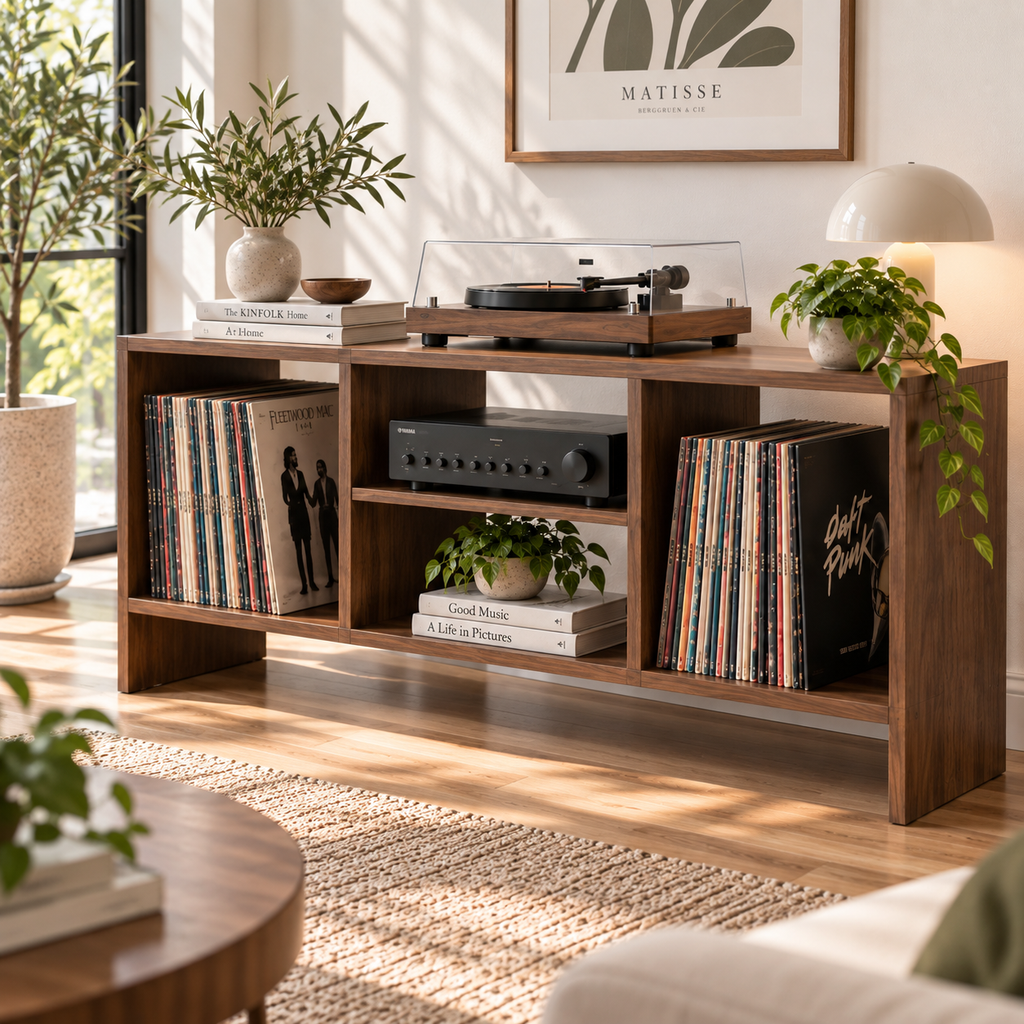 Record Player Stand with Vinyl Storage – Turntable Stand & LP Organizer