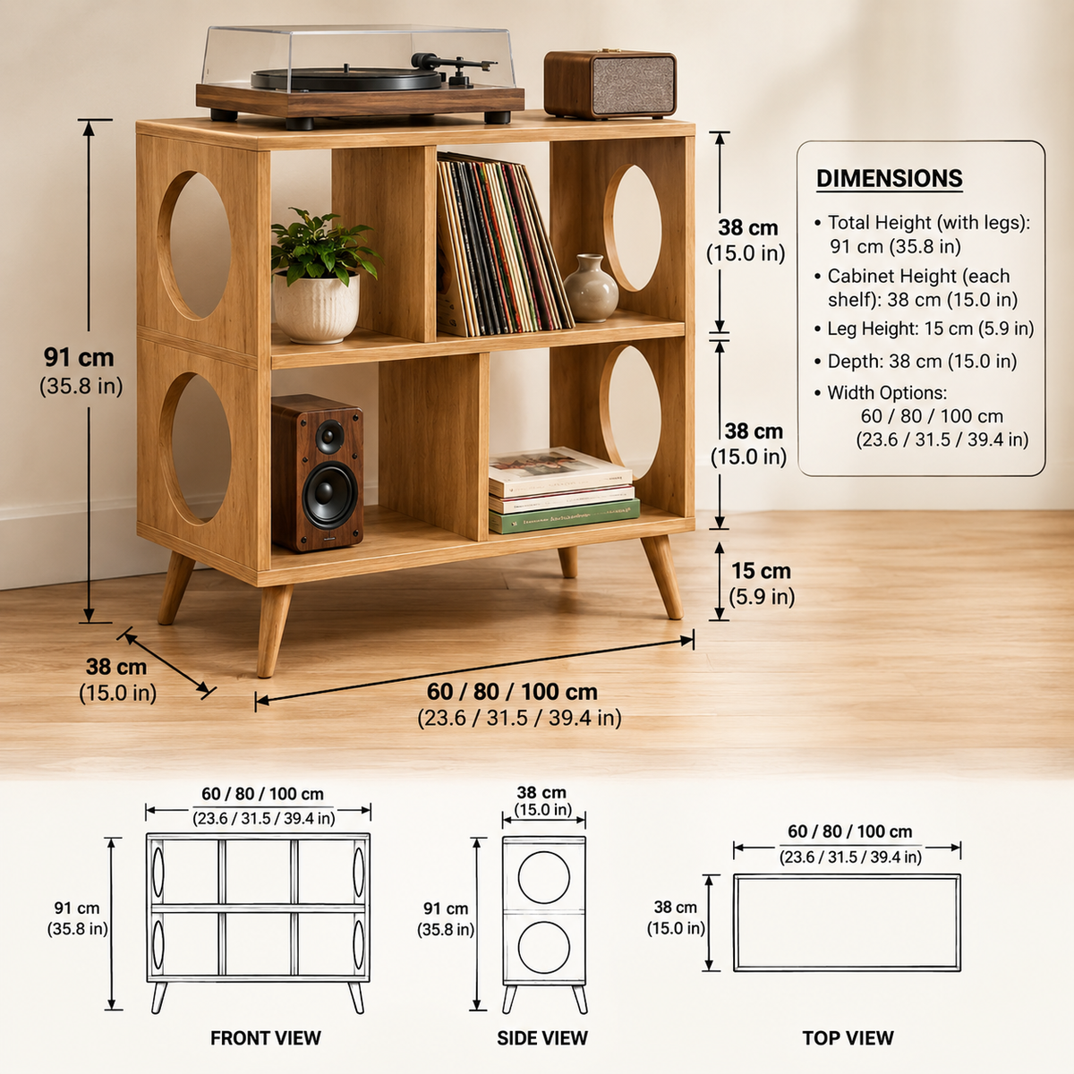 Modern Record Player Stand with Vinyl Storage – Turntable Cabinet & LP Organizer