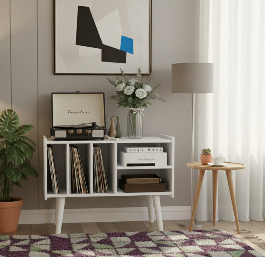 モダンレコードプレーヤースタンド（レコード収納付き）– 80 / 100 / 120 cm ターンテーブルスタンド＆LPレコード収納ラック