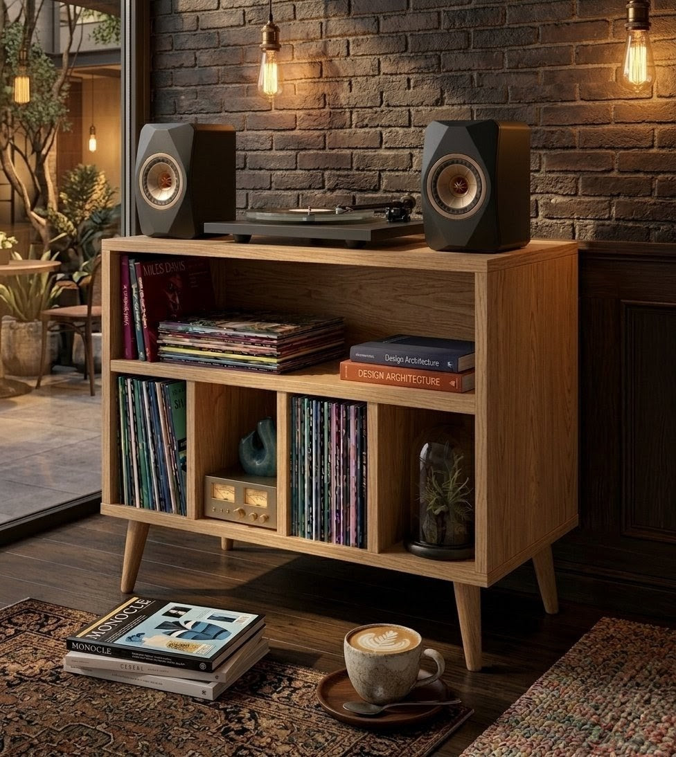 Record Player Stand with Vinyl Storage – Modern Turntable Console & LP Organizer