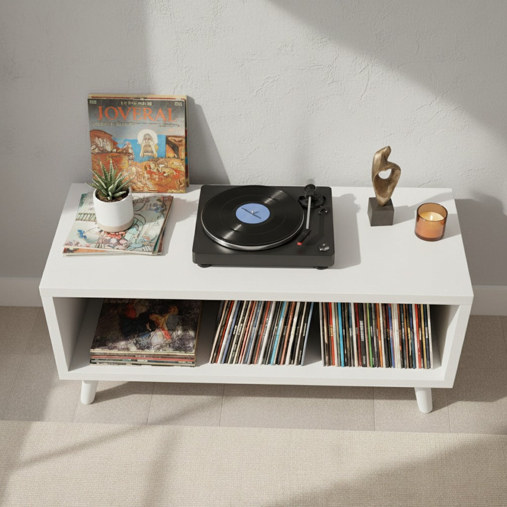 レコードプレーヤー用ロープロファイルスタンド（レコード収納付き）– ターンテーブル台＆LP収納ラック