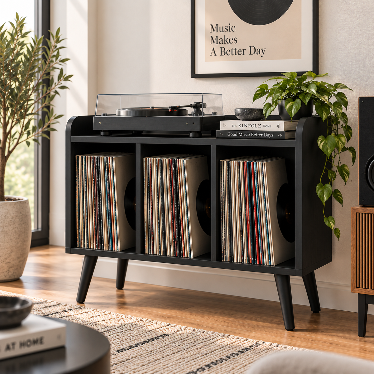 レコードプレーヤー用ハイタイプスタンド（レコード収納付き）– ターンテーブルスタンド＆LPレコード整理ラック（幅60/80/100cm）