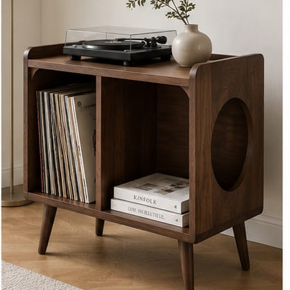 Mid-Century Record Player Stand with Vinyl Storage – 60 cm Turntable Stand & LP Organizer