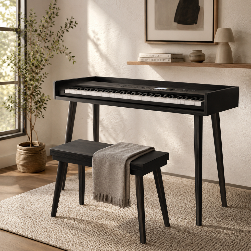 Modern Digital Piano Stand – MDF Keyboard Console Stand with Minimalist Furniture Design