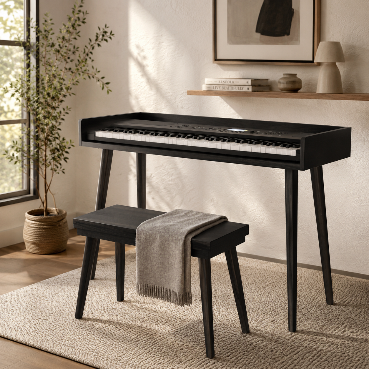 Modern Digital Piano Stand – MDF Keyboard Console Stand with Minimalist Furniture Design