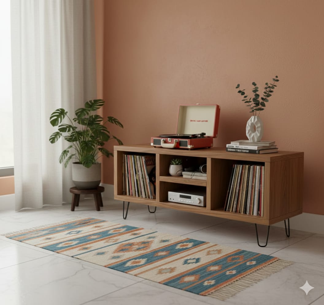 Modern Record Player Stand with Vinyl Storage – Turntable Table & LP Organizer