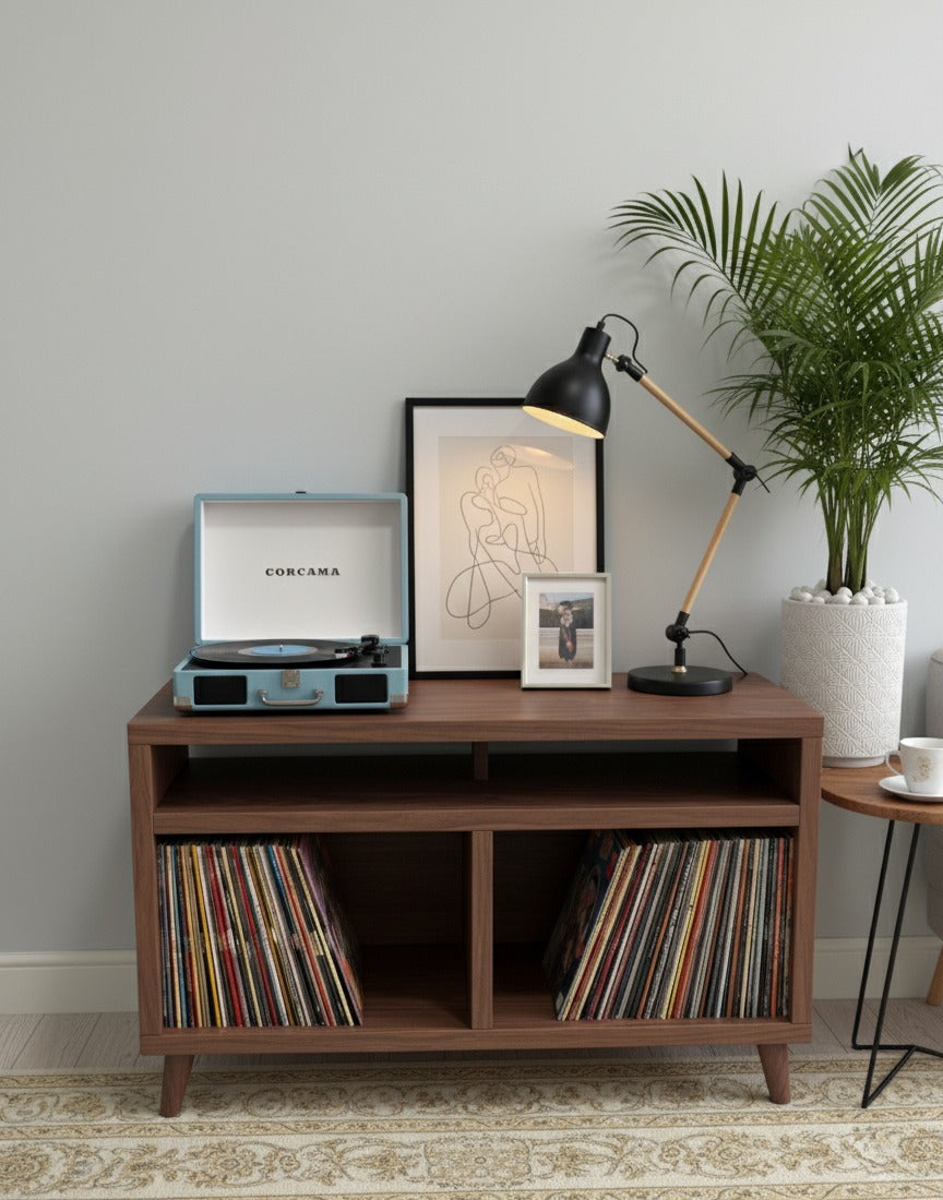 Modern Record Player Stand with Vinyl Storage – Turntable Table & LP Organizer