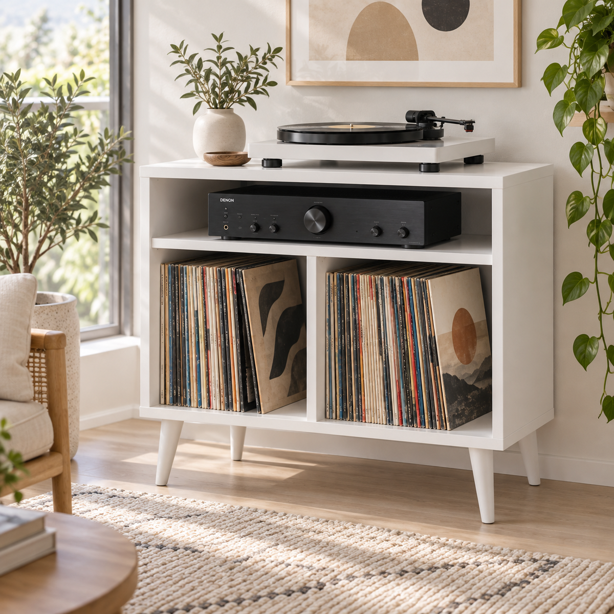 Record Player Stand with Vinyl Storage – Compact Turntable Stand & LP Organizer