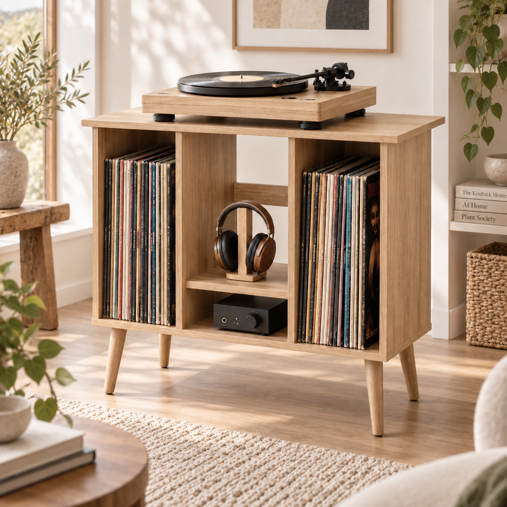 55 cm Record Player Stand with Vinyl Storage – Compact Turntable Stand & LP Organizer