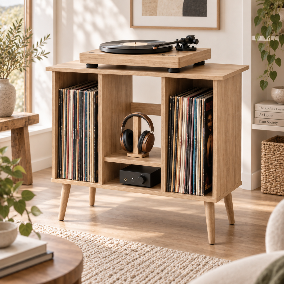 55 cm Record Player Stand with Vinyl Storage – Compact Turntable Stand & LP Organizer