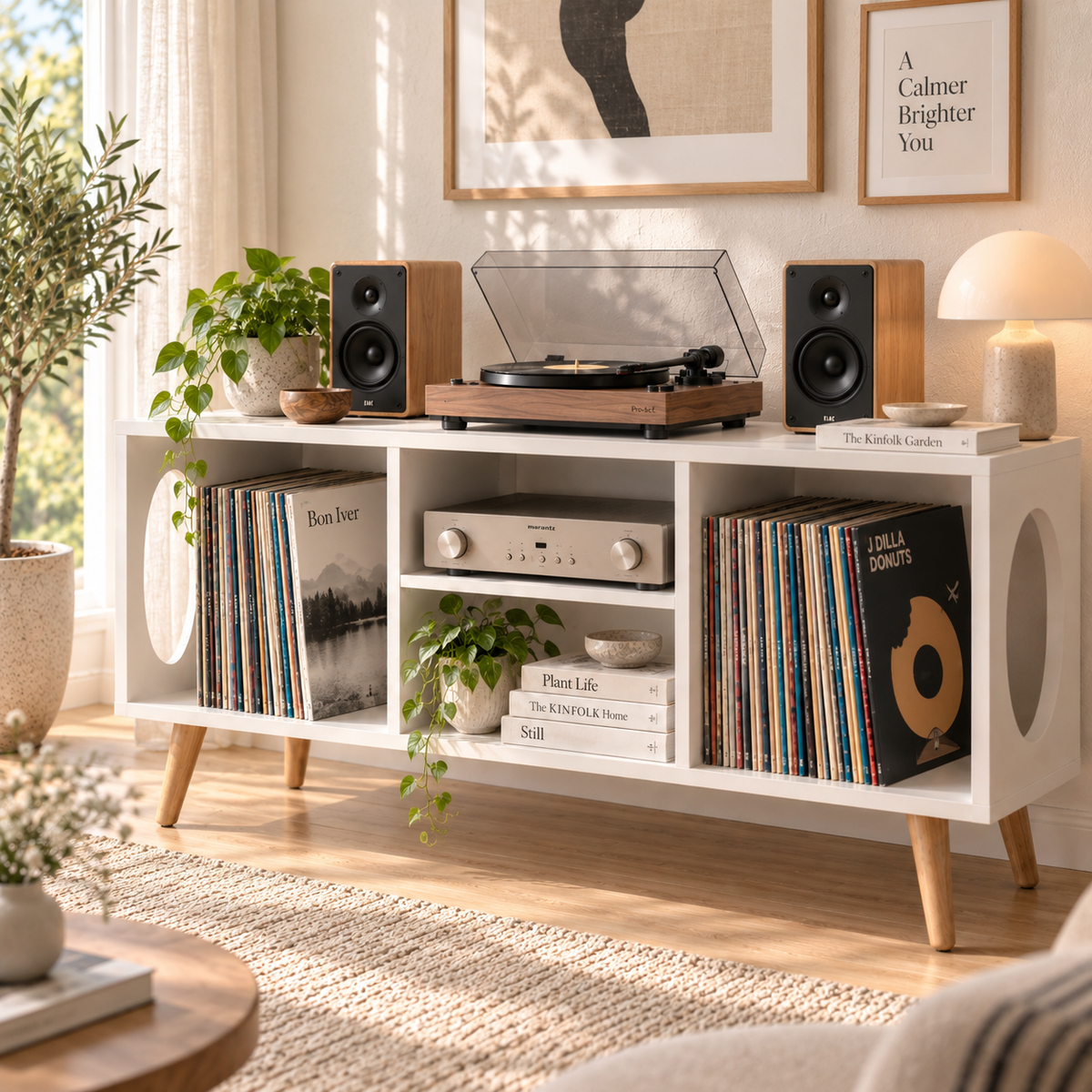 Vinyl Record Storage Console & Turntable Stand | LP Cabinet