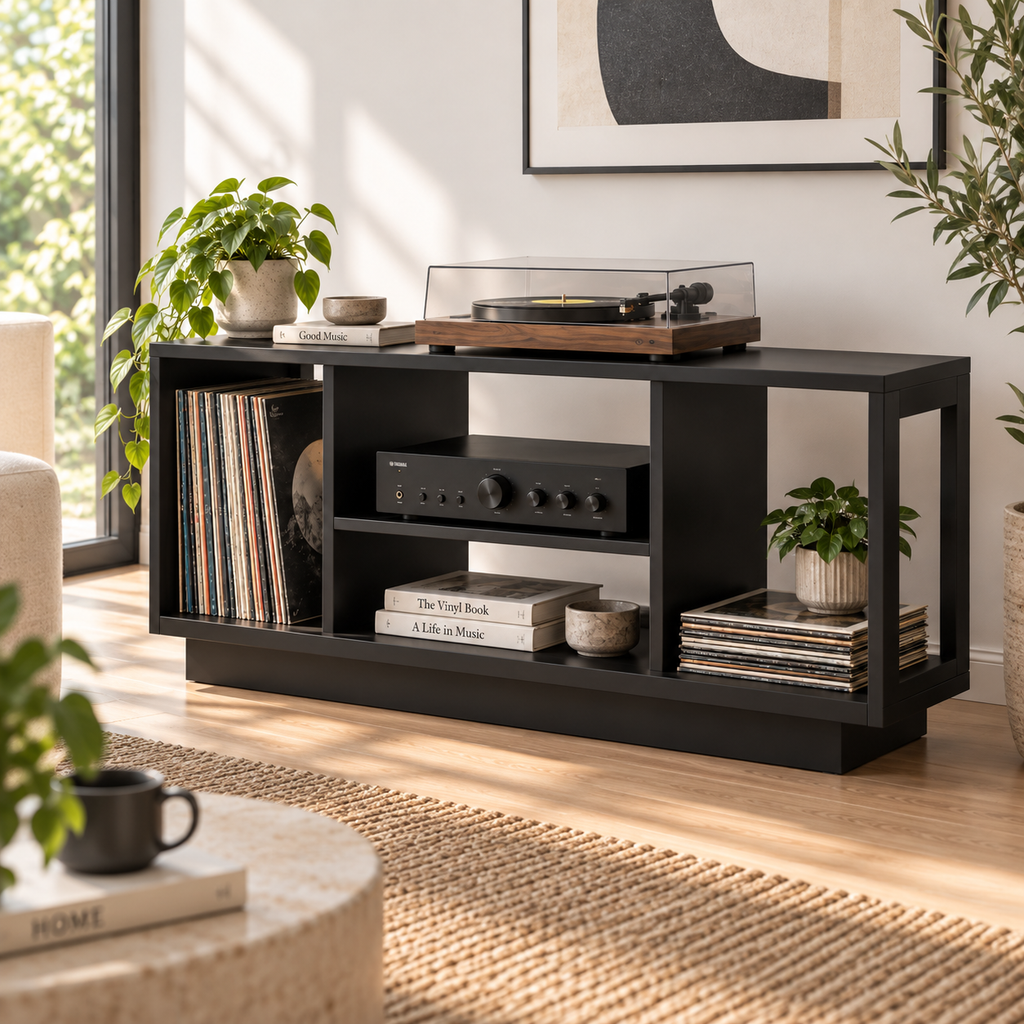 Record Player Stand with Vinyl Storage – Turntable Stand & LP Organizer