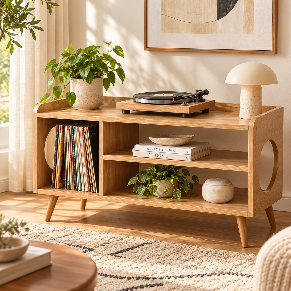 レコードプレーヤー用スタンド（レコード収納付き）– モダンなターンテーブルスタンド＆LPオーガナイザー