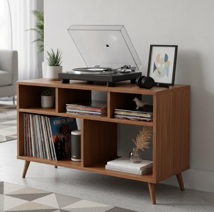 モダンレコードプレーヤー用スタンド（レコード収納付き）– ターンテーブルコンソール＆LPオーガナイザー