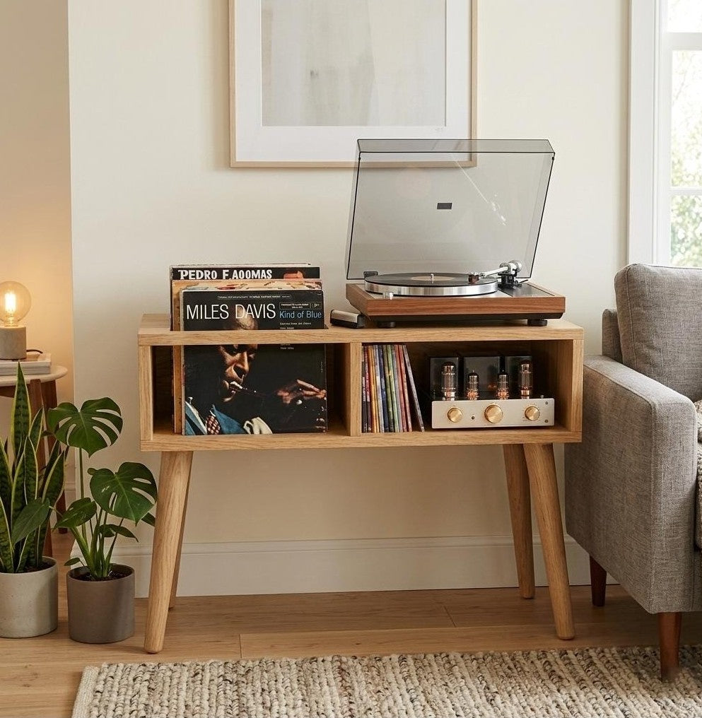 Modern Record Player Stand – 80 cm Turntable Table & Vinyl Storage Furniture