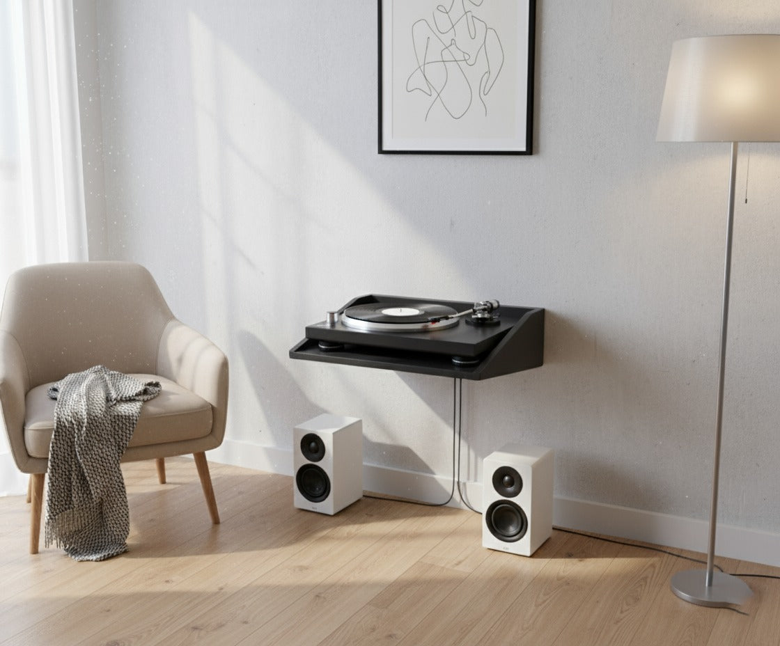 レコードプレーヤー・プロジェクター・音響機器用カスタムMDFフローティングウォールシェルフ – モダンな省スペースディスプレイ