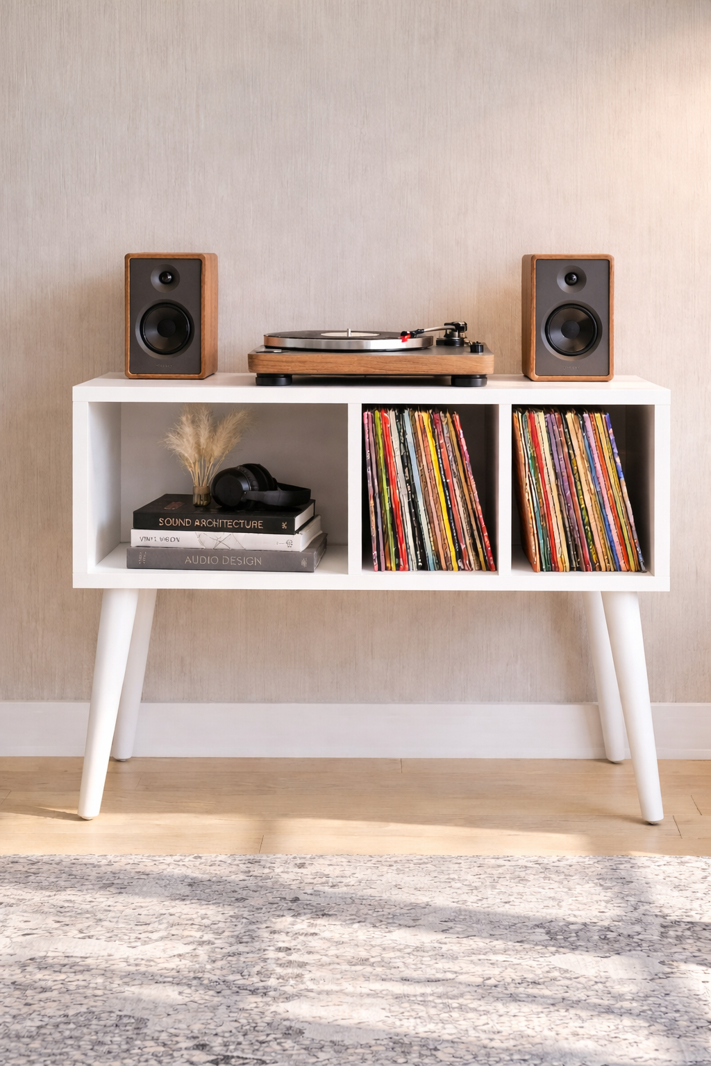 ミッドセンチュリー・レコードプレーヤー用スタンド – 80cm ターンテーブルスタンド（レコード・オーディオ機器用）