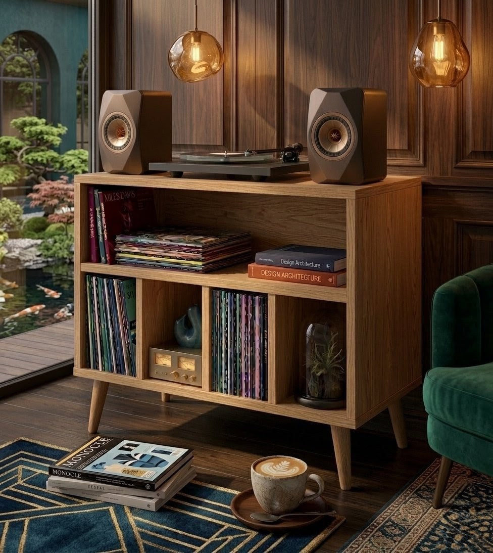 Record Player Stand with Vinyl Storage – Modern Turntable Console & LP Organizer