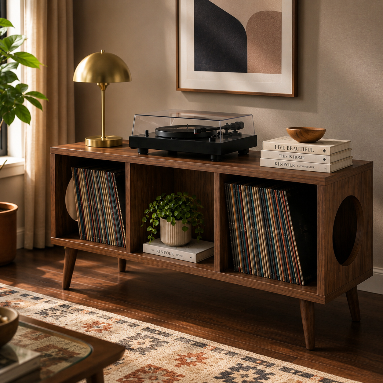 Compact Record Player Stand with Vinyl Storage – Turntable Stand & LP Organizer
