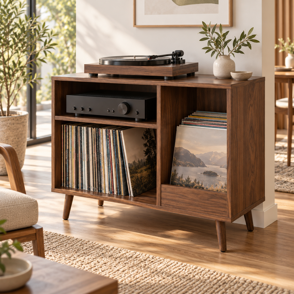 Record Player Stand with Vinyl Storage – 60 cm Turntable Stand & LP Organizer