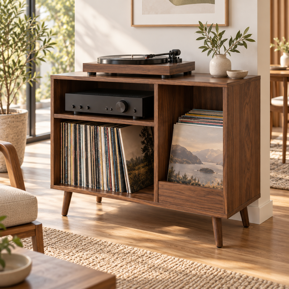 Record Player Stand with Vinyl Storage – 60 cm Turntable Stand & LP Organizer