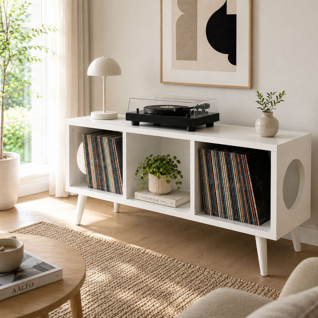 Compact Record Player Stand with Vinyl Storage – Turntable Stand & LP Organizer