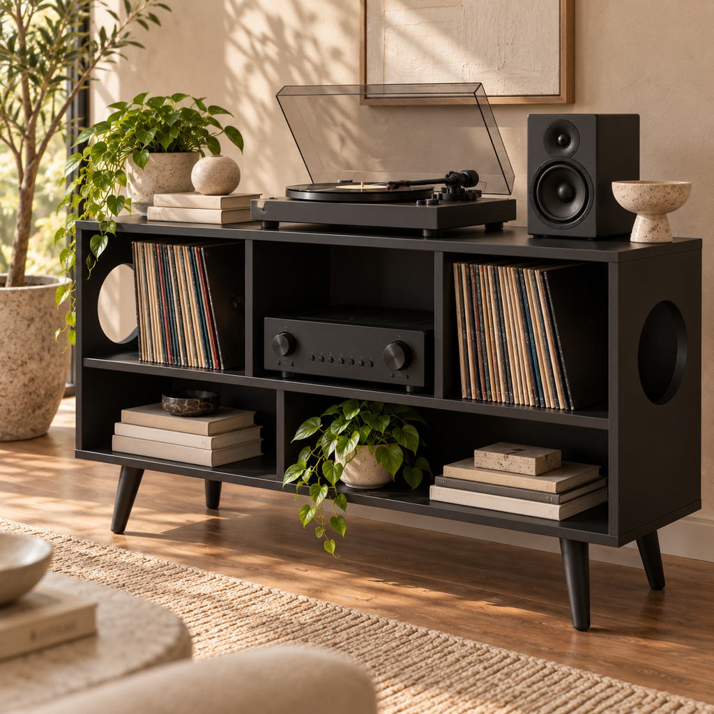 Record Player Stand with Vinyl Storage – Turntable Stand