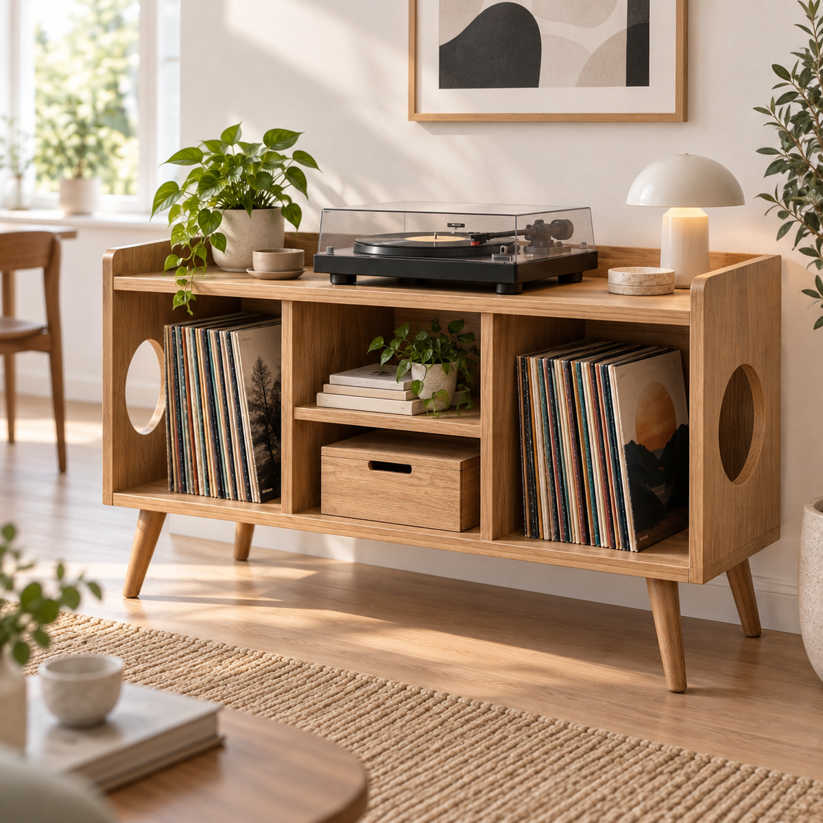 Record Player Stand with Vinyl Storage – Modern Turntable Stand & LP Organizer