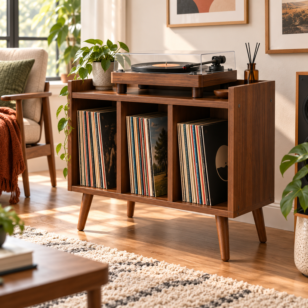 Compact Record Player Stand with Vinyl Storage – 60 cm Turntable Cabinet