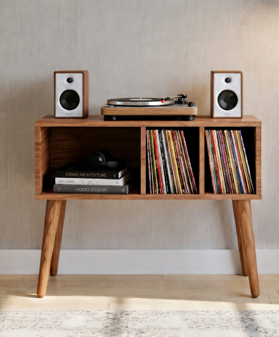 ミッドセンチュリー・レコードプレーヤー用スタンド – 80cm ターンテーブルスタンド（レコード・オーディオ機器用）