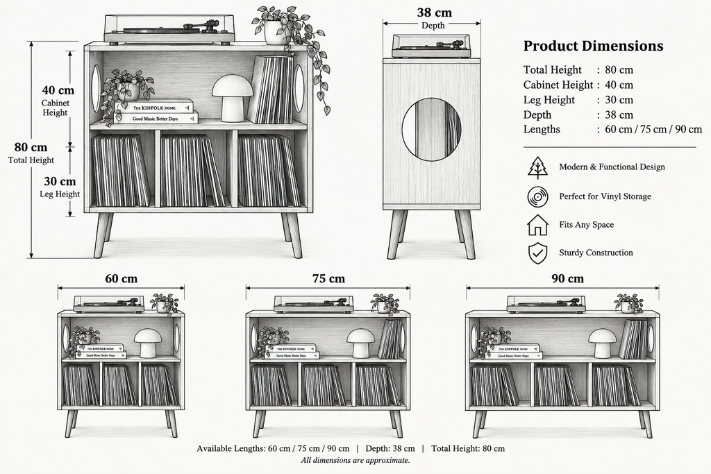 Record Player Stand with Vinyl Storage – Turntable Stand