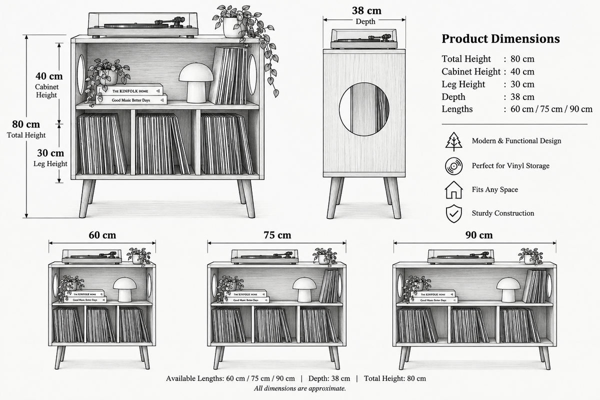 Record Player Stand with Vinyl Storage – Turntable Stand