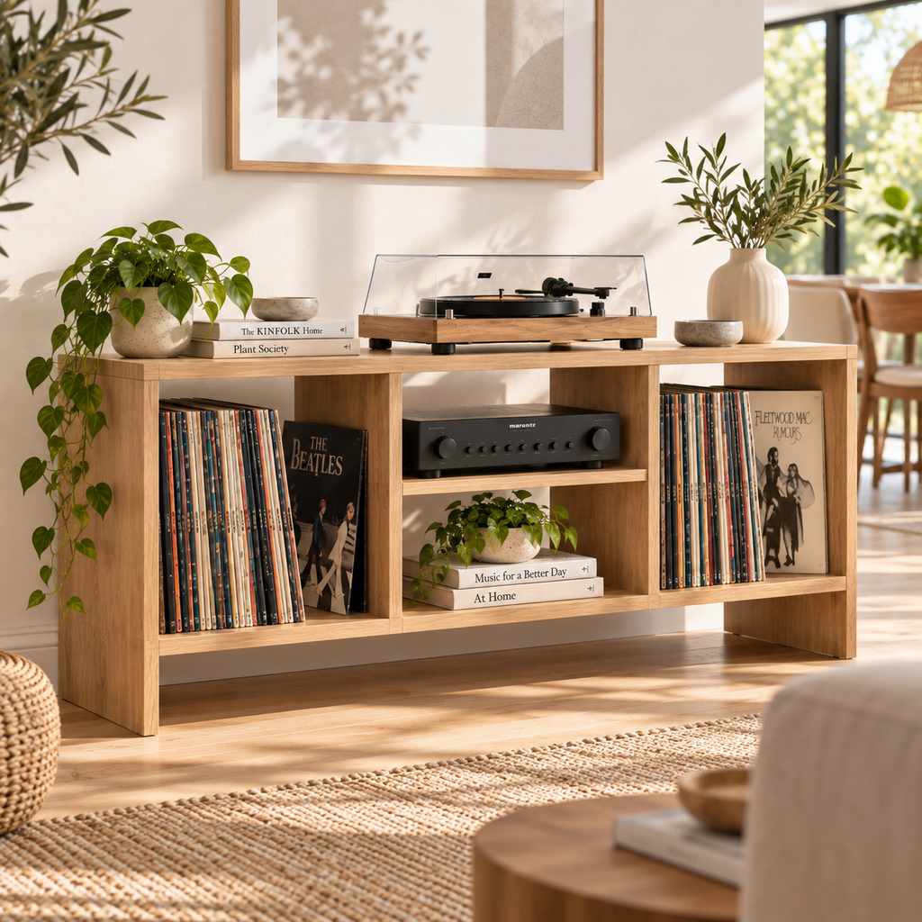 Record Player Stand with Vinyl Storage – Turntable Stand & LP Organizer