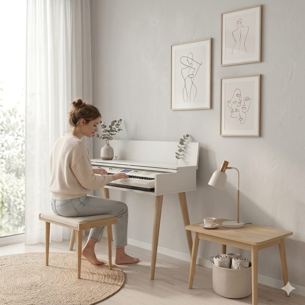 Custom Piano Stand, Digital Piano Stand, Keyboard Stand, MIDI Keyboard Desk, 88 Key Piano Furniture, Modern Walnut Music Stand