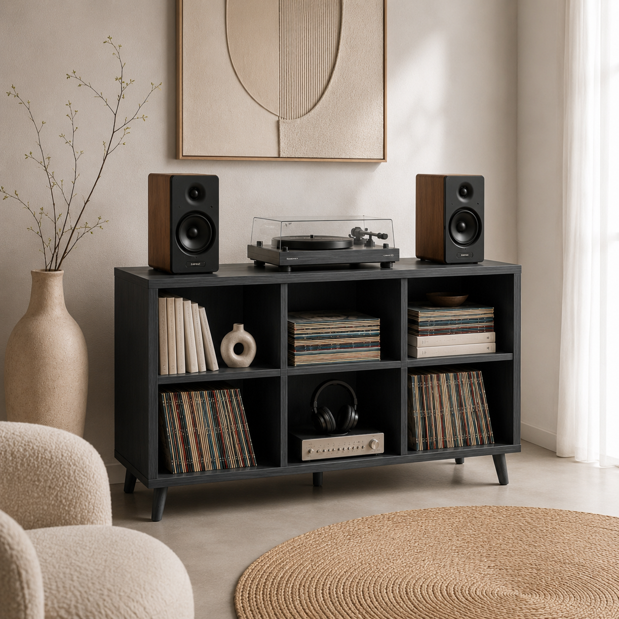 Tall Record Player Stand with Vinyl Storage – Turntable Stand & LP Organizer