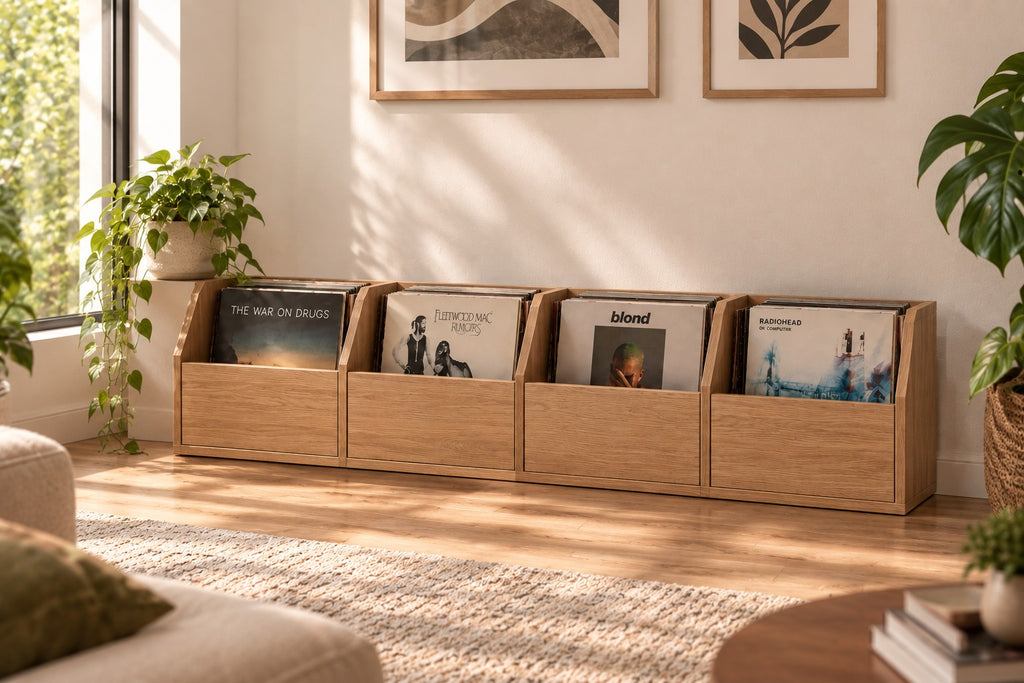 Vinyl Record Player Stand with Storage, Modern Turntable Console, LP Organizer Cabinet, Record Storage Shelf, Music Room Furniture, MDF
