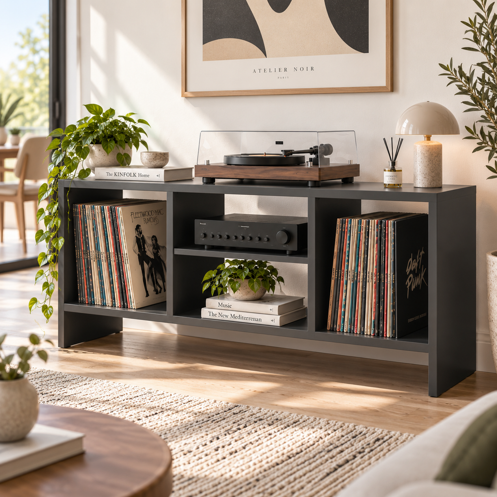 Record Player Stand with Vinyl Storage – Turntable Stand & LP Organizer