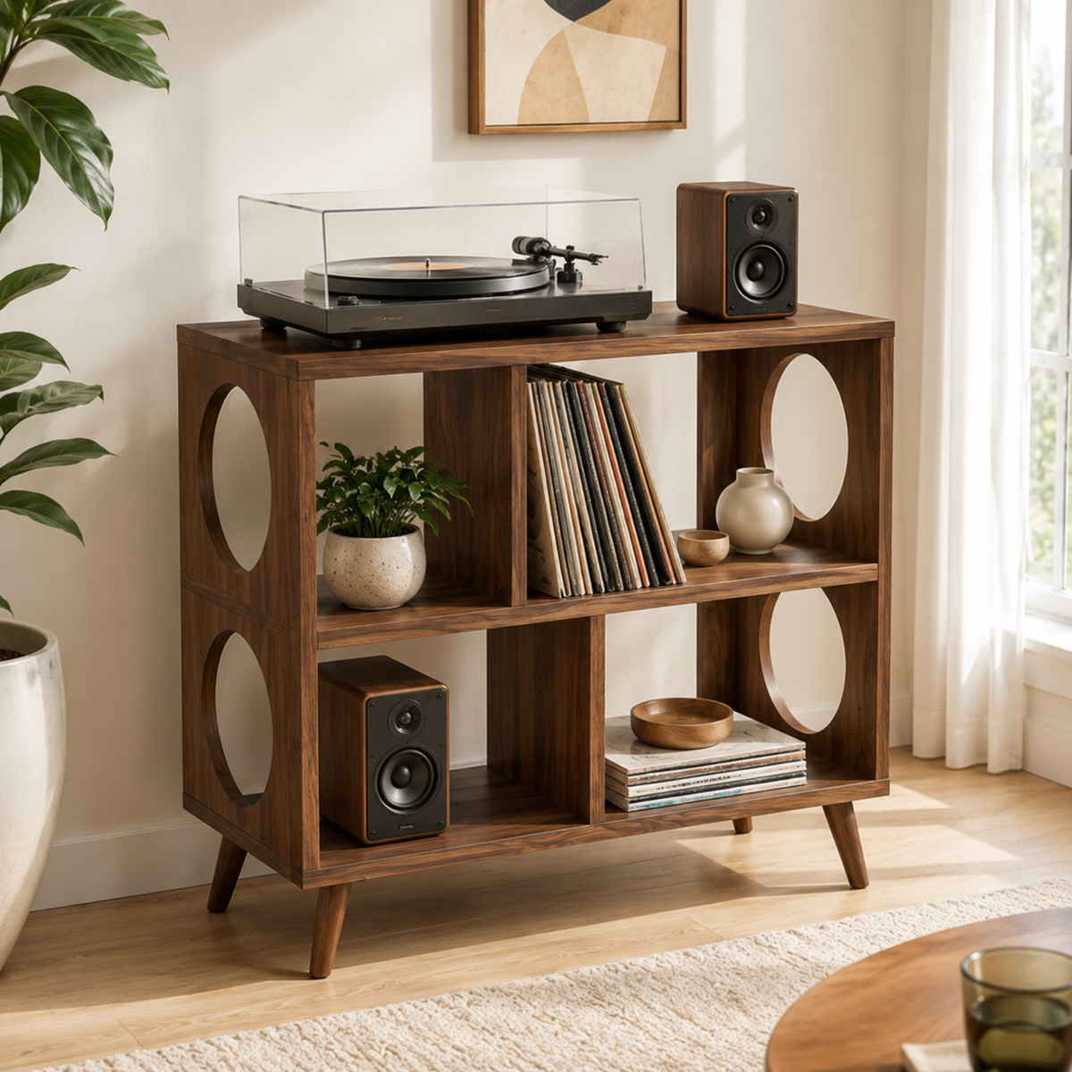 Modern Record Player Stand with Vinyl Storage – Turntable Cabinet & LP Organizer