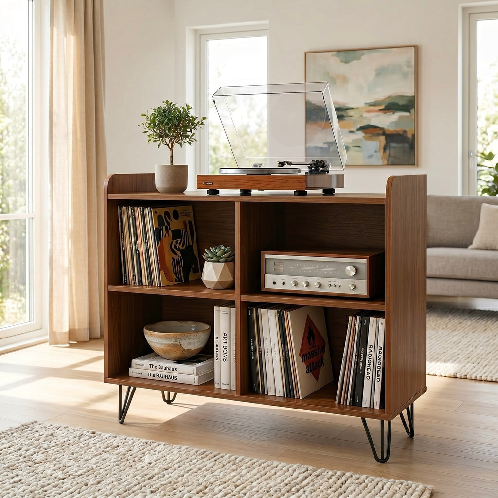 Solid Wood Record Player Stand, Vinyl Record Storage Cabinet, Turntable Stand, Mid Century Media Console, LP Storage Shelf