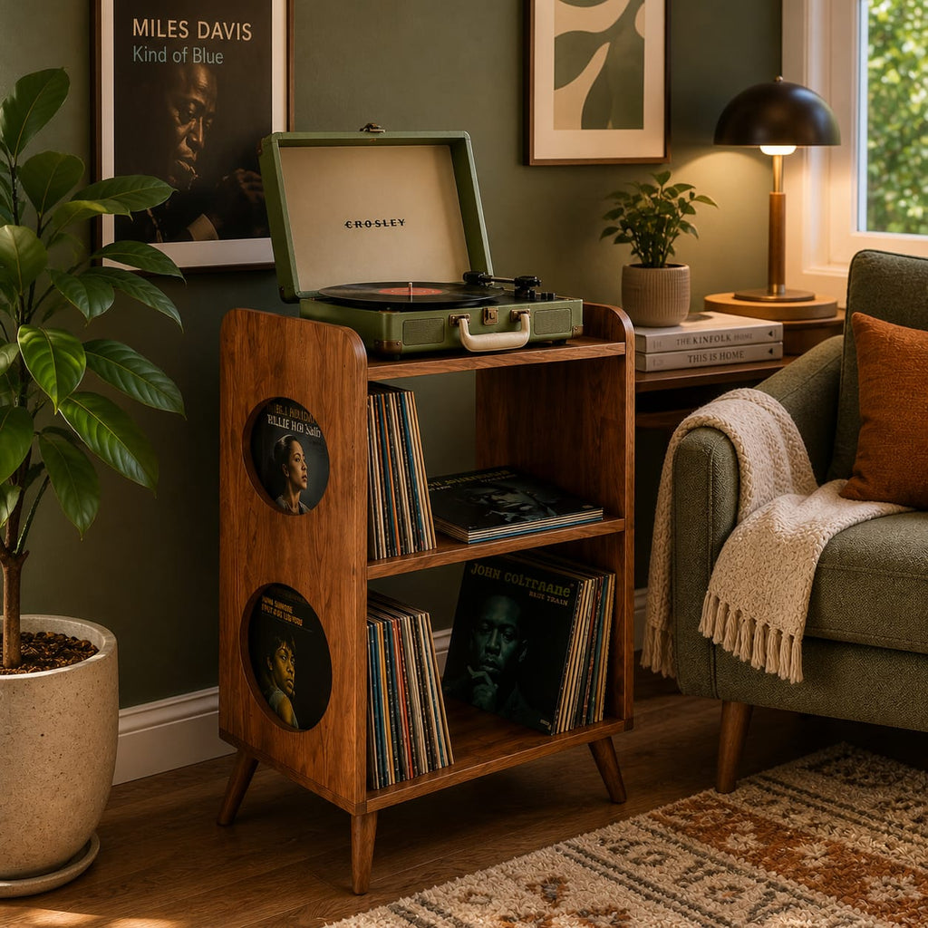 Mid Century Modern Record Player Stand | Vinyl Storage Cabinet | Wooden Turntable Stand