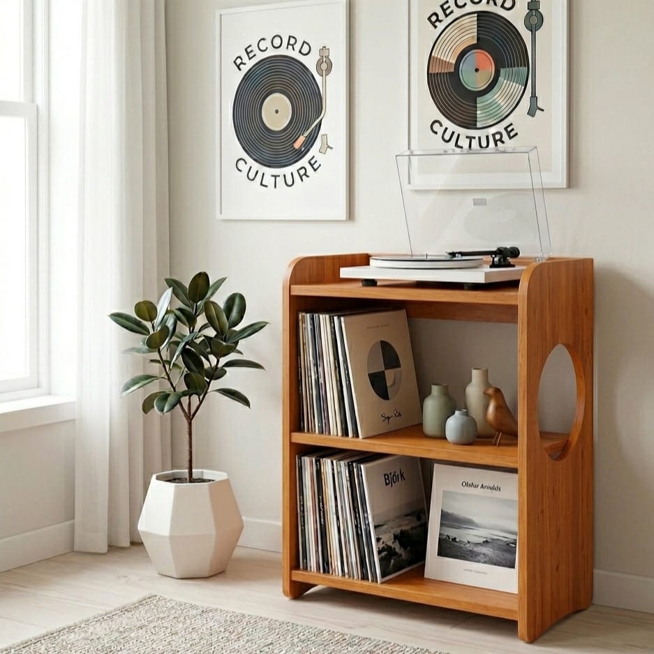 Mid Century Modern Record Player Stand | Vinyl Storage Cabinet | Wooden Turntable Stand | LP Record Shelf
