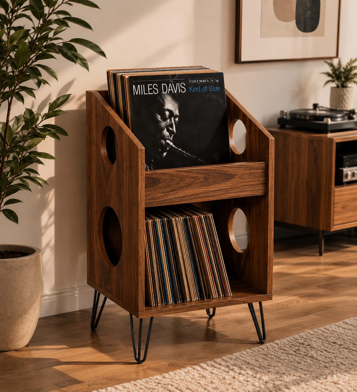 Mid Century Modern Record Player Stand | Vinyl Storage Cabinet | Wooden Turntable Stand | LP Storage Shelf