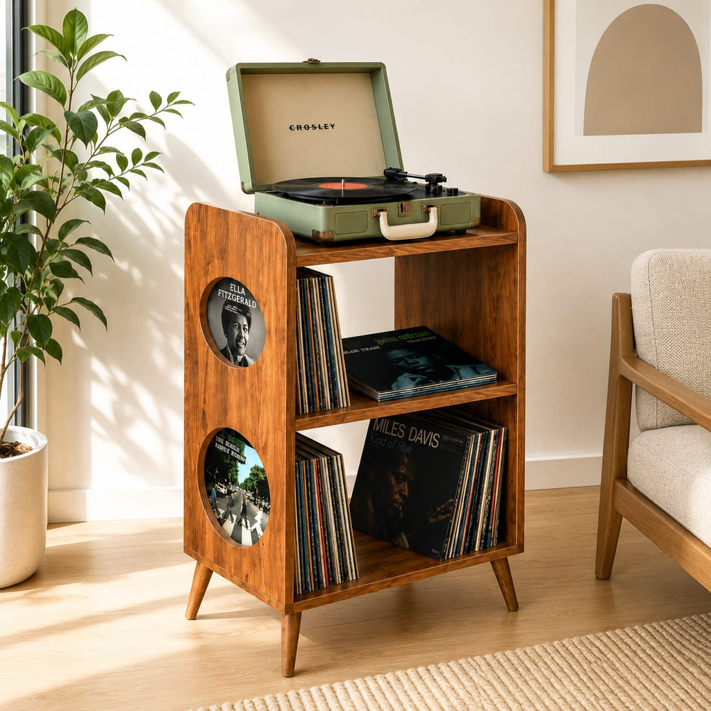 Mid Century Modern Record Player Stand | Vinyl Storage Cabinet | Wooden Turntable Stand