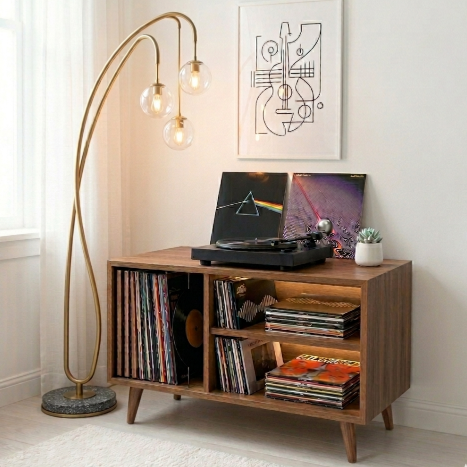 Mid Century Modern Record Player Stand | Vinyl Storage Cabinet | Wooden Turntable Stand