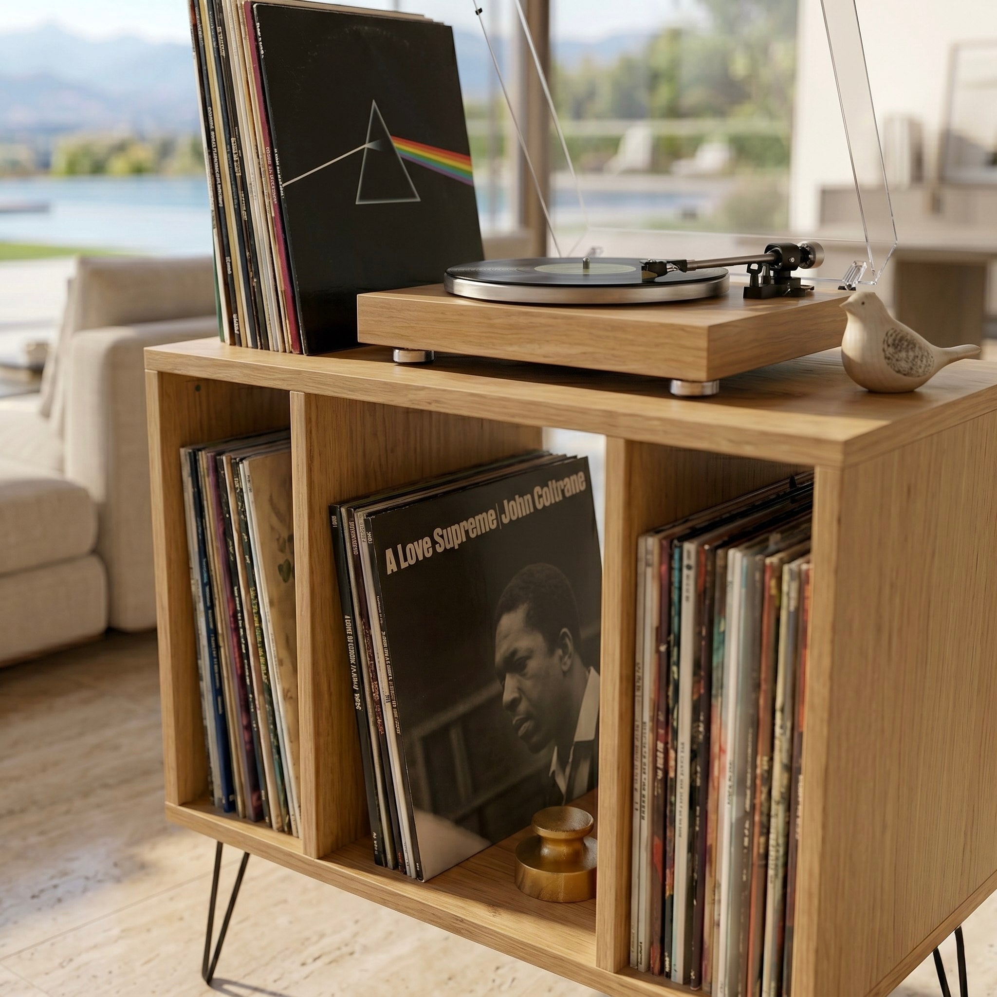 Mid Century Modern Vinyl Record Stand | Wooden Turntable Storage Cabinet | Record Player Table