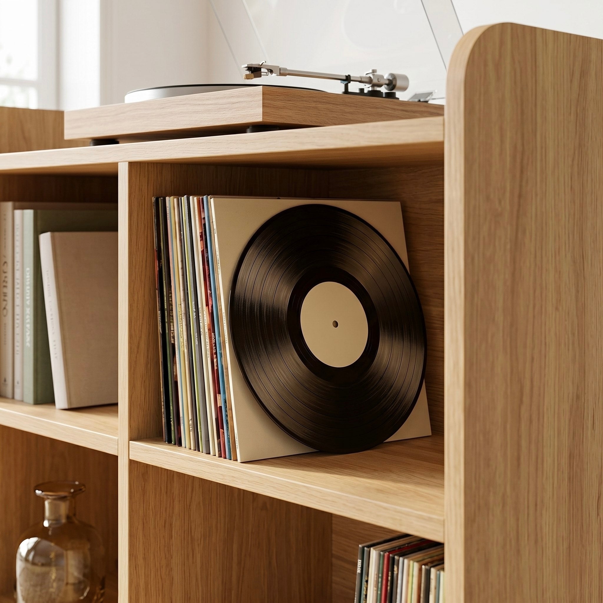 Solid Wood Record Player Stand, Vinyl Record Storage Cabinet, Turntable Stand, Mid Century Media Console, LP Storage Shelf