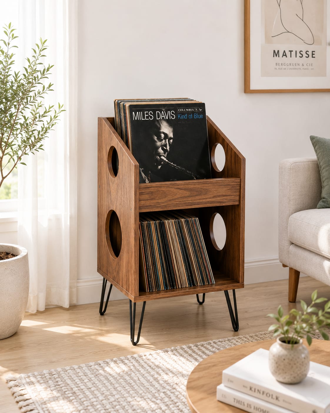 Mid Century Modern Record Player Stand | Vinyl Storage Cabinet | Wooden Turntable Stand | LP Storage Shelf